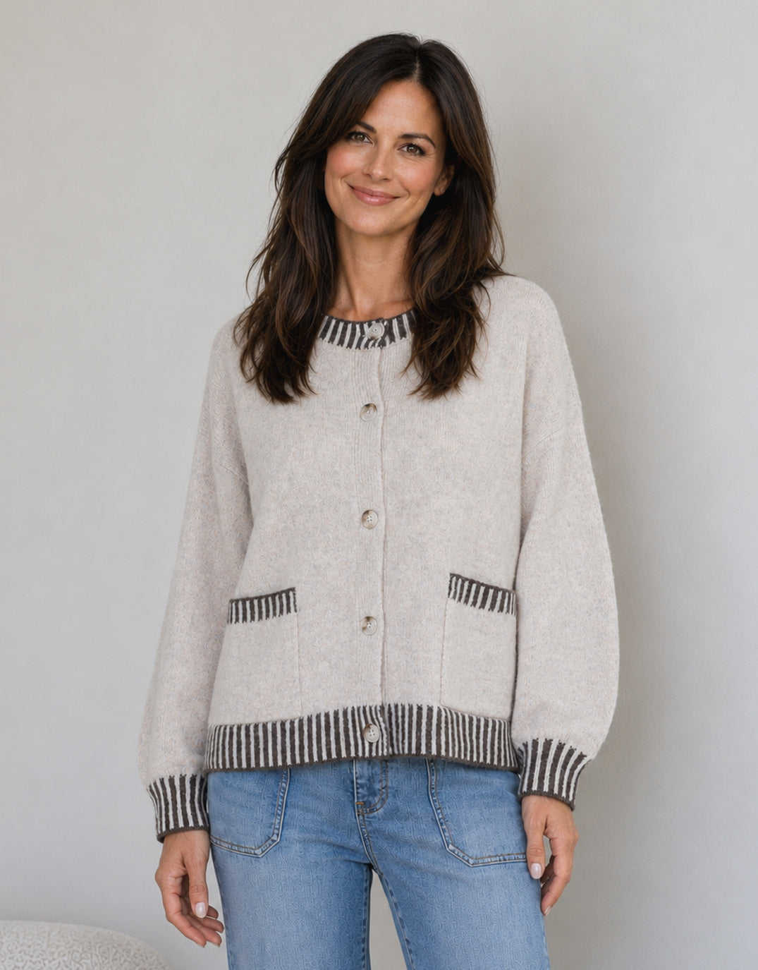132 Fashion Macie Wool Blend Cardi (Latte/Choc)