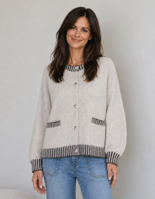 132 Fashion Macie Wool Blend Cardi (Latte/Choc)