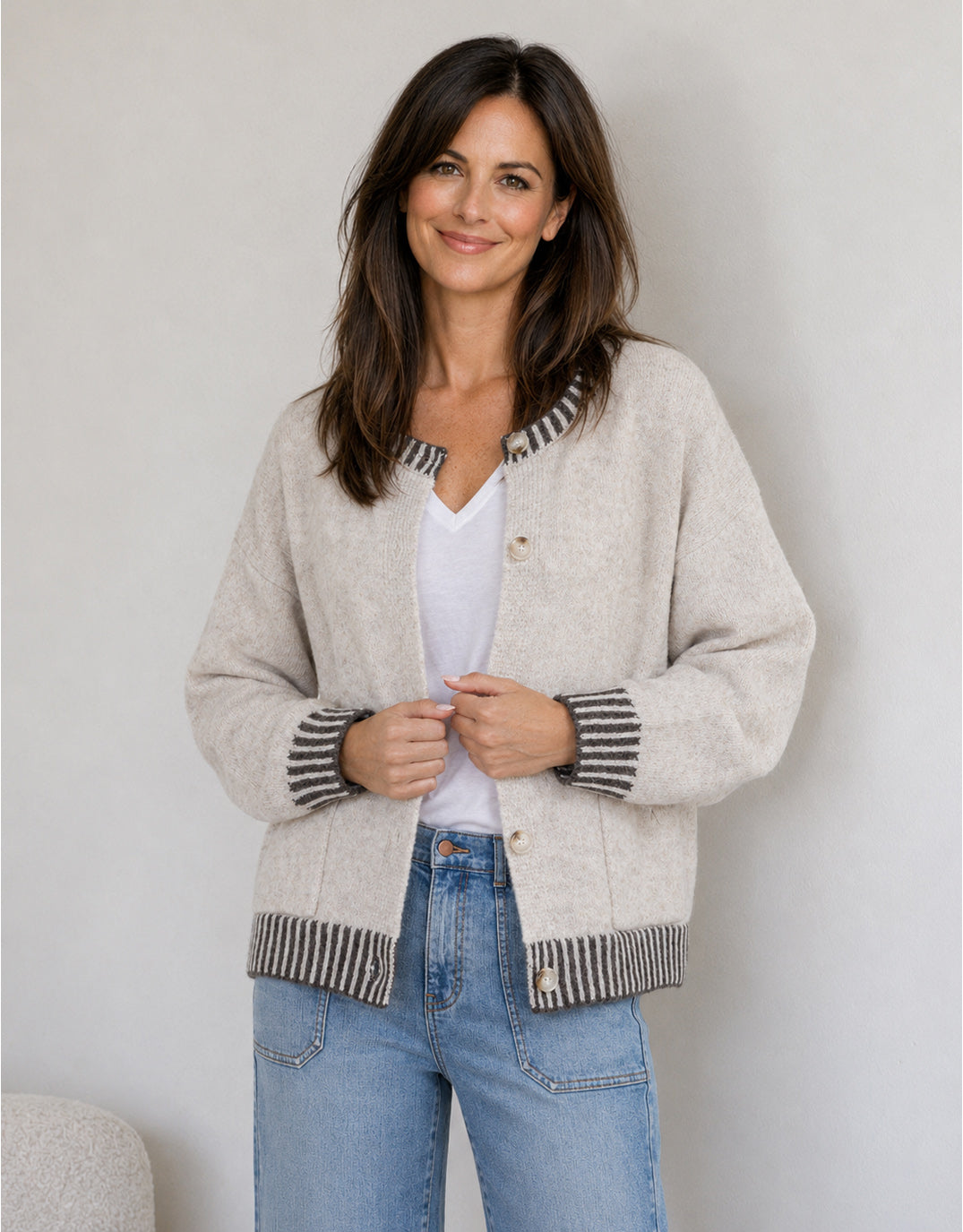 132 Fashion Macie Wool Blend Cardi (Latte/Choc)