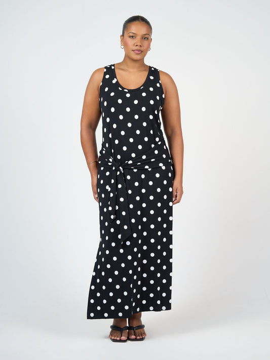 Lou Lou Macy Belted Bamboo Maxi Dress (Polka Dot)