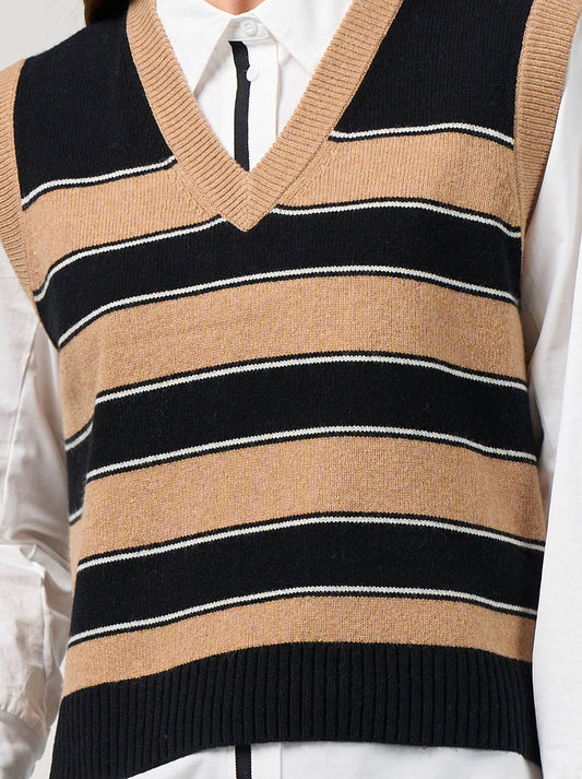 Madly Sweetly College Vest (Camel Black)