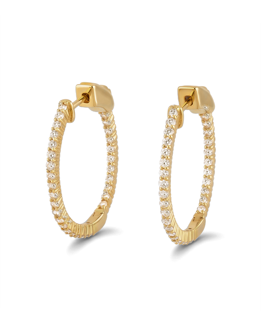 Image of Earrings. Product name - Madrid Gold Diamond Hoop Earrings in colour by brand - LAVANA