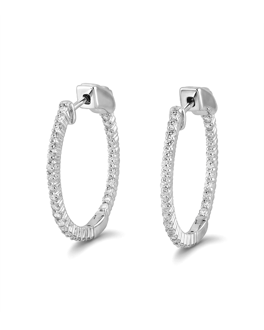 Image of Earrings. Product name - Madrid Silver Diamond Hoop Earrings in colour by brand - LAVANA