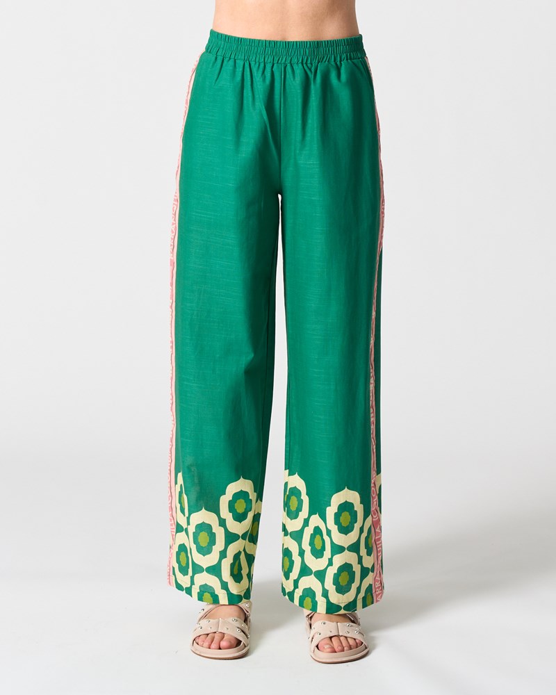Image of a model wearing Pants. Productname: Madrid Pant in Mosaique colour by brand - Walnut Melbourne