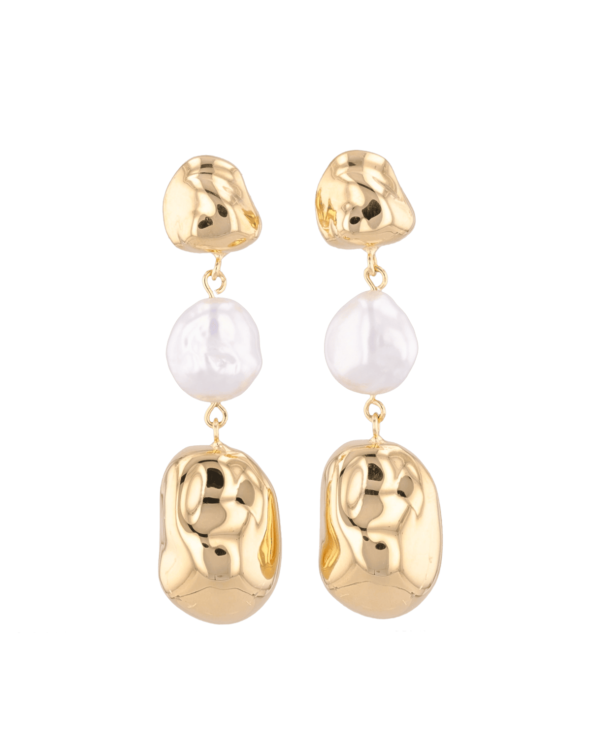 Image of Earrings. Product name - Majorca Gold Pearl Drop Earrings in colour by brand - LAVANA