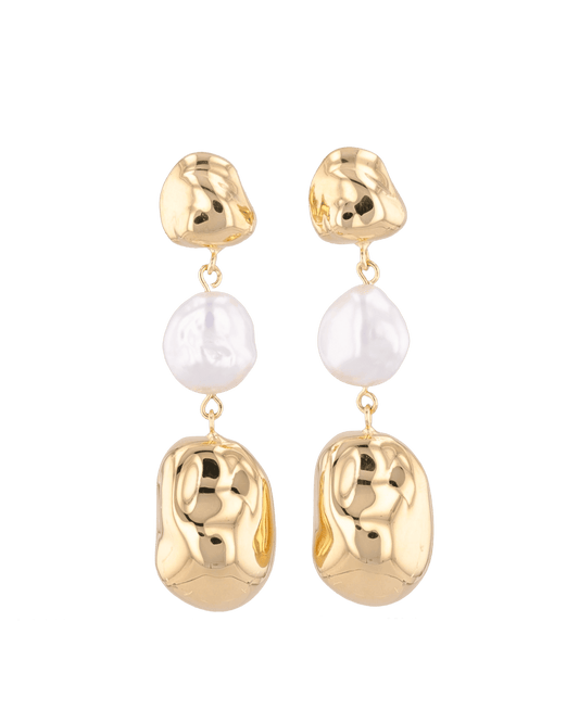 Image of Earrings. Product name - Majorca Gold Pearl Drop Earrings in colour by brand - LAVANA