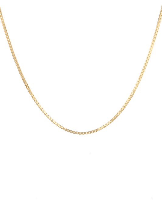 Image of Necklaces. Product name - Mali Gold Box Chain Necklace in colour by brand - LAVANA