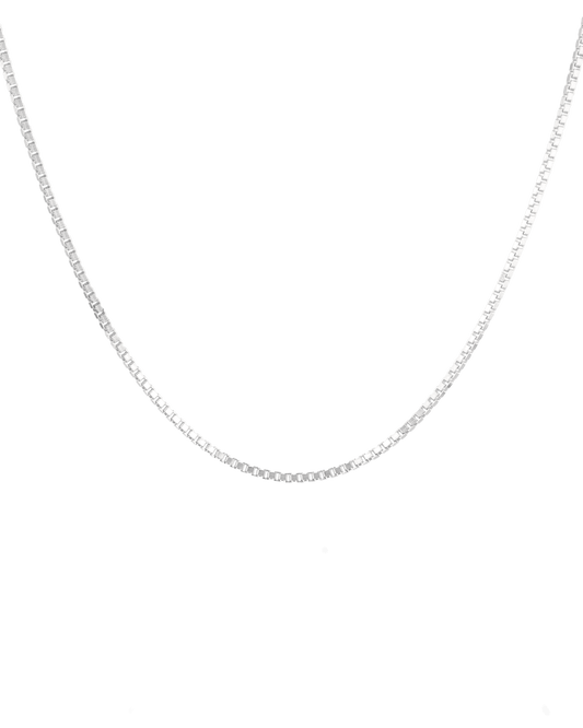 Image of Necklaces. Product name - Mali Silver Box Chain Necklace in colour by brand - LAVANA