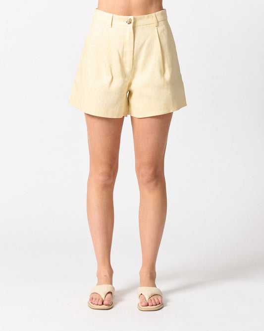 Image of a model wearing Shorts. Productname: Walnut Melbourne Malta Short in Lemon colour by brand - Walnut Melbourne