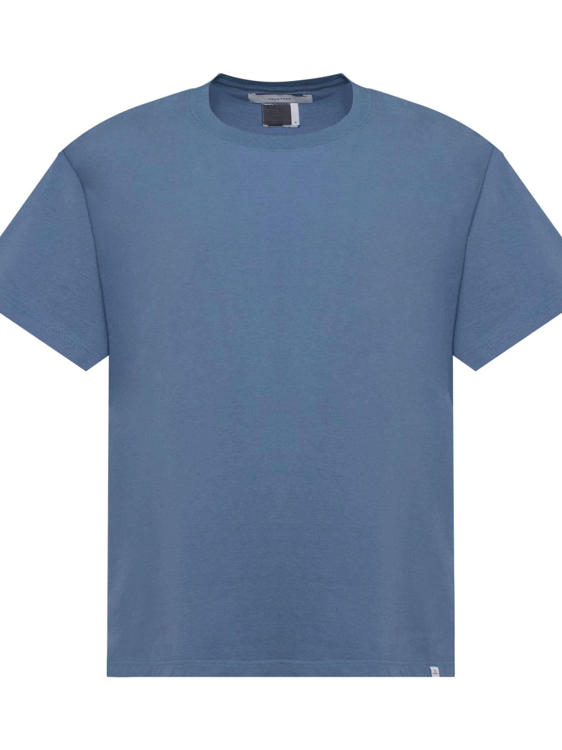 Image of a model wearing Tops. Productname: FACETASM Rib Big T-Shirt in BLUE colour by brand - FACETASM