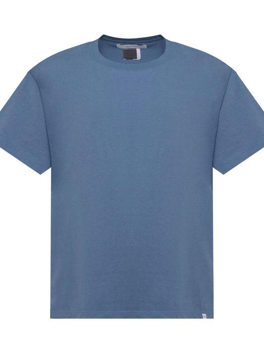 Image of a model wearing Tops. Productname: FACETASM Rib Big T-Shirt in BLUE colour by brand - FACETASM