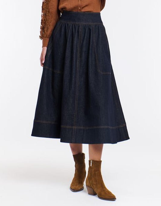 Image of a model wearing Skirts. Productname: Marion Skirt - in Dark Denim colour by brand - 365 Days