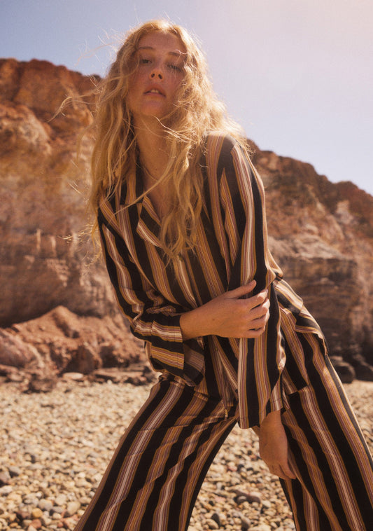 Image of a model wearing Tops. Productname: Auguste The Label Martha Shirt in Tan/Brown colour by brand - Auguste The Label