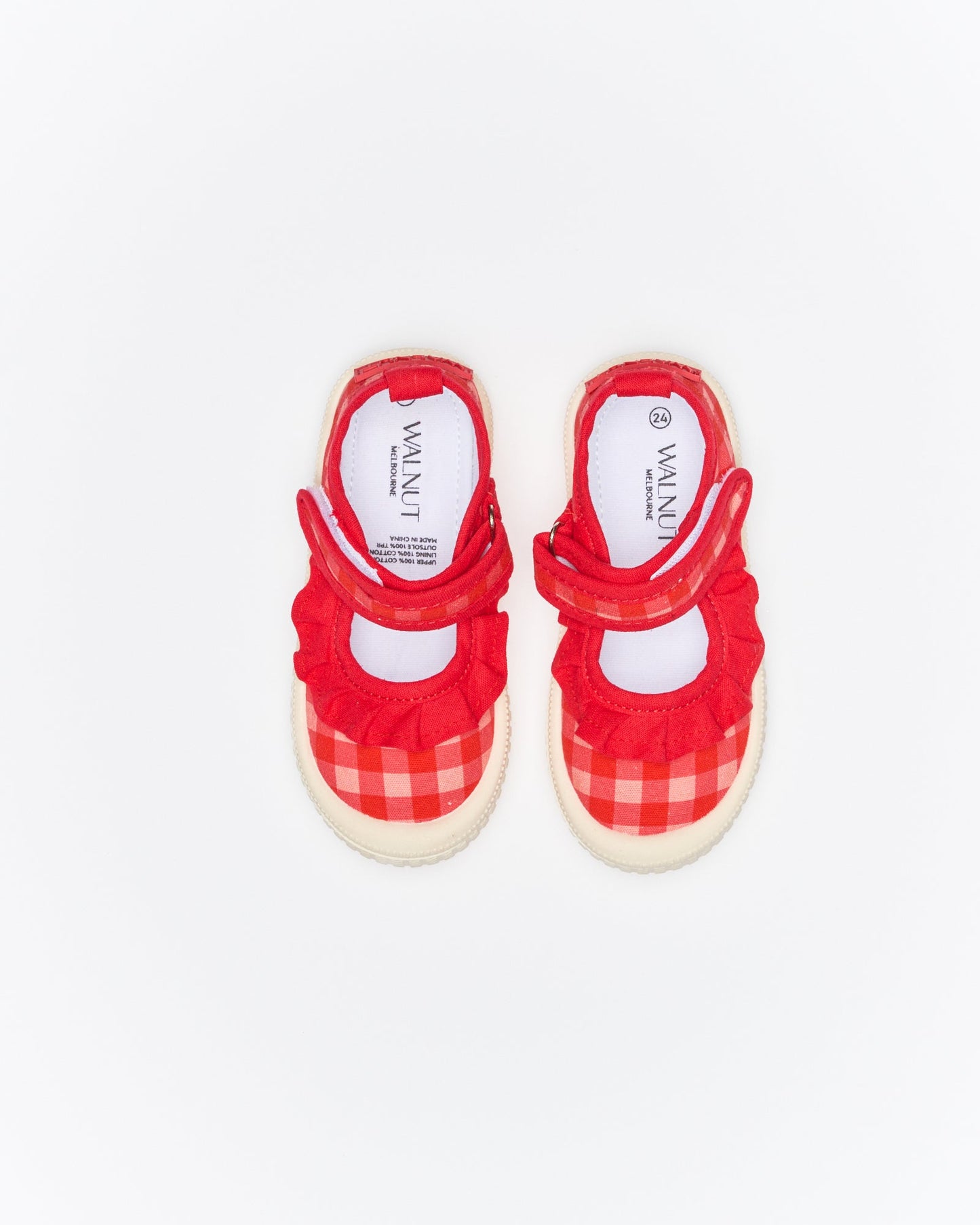 Walnut Melbourne Mary Jane Frill Canvas (Pink Red Gingham)