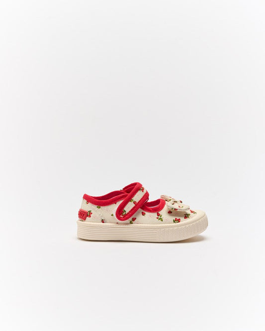 Image of Flats. Productname: Walnut Melbourne Mary Jane Bow Canvas Strawberries & Cream in Stawberries & Cream colour by brand - Walnut Melbourne