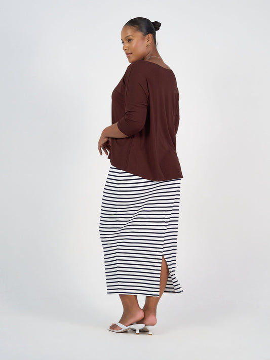 Lou Lou Maxi Whitney Bamboo Tube Skirt (Navy & White Stripe)