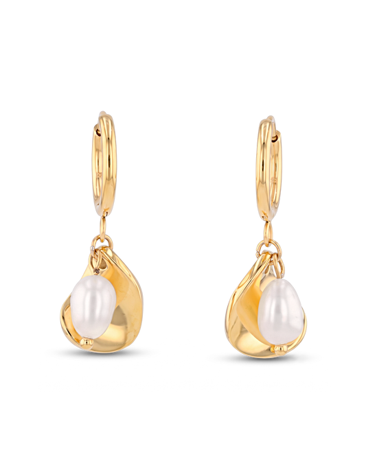 Image of Earrings. Product name - Maxime Gold Pearl Earrings in colour by brand - LAVANA