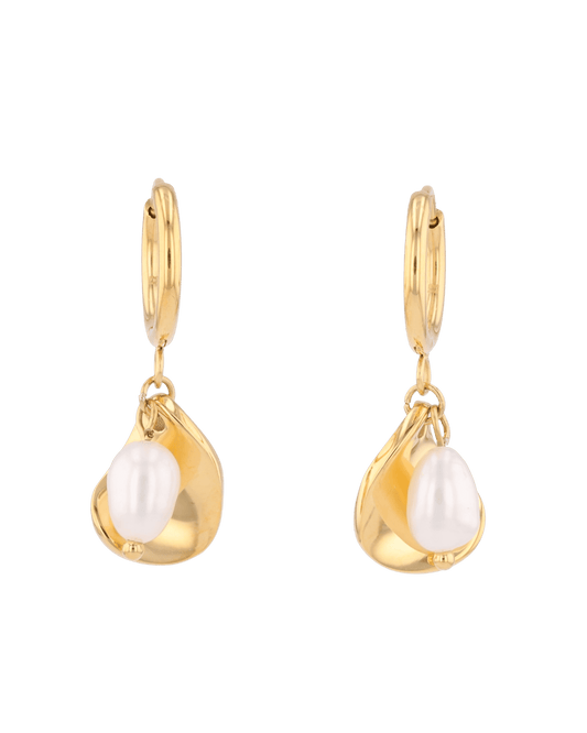 Image of Earrings. Product name - Maxime Gold Pearl Earrings in colour by brand - LAVANA