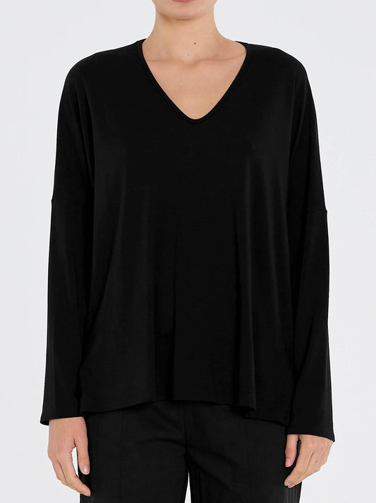 Image of a model wearing Outerwear. Productname: MELA PURDIE WEDGE SWEATER in Black colour by brand - Mela Purdie