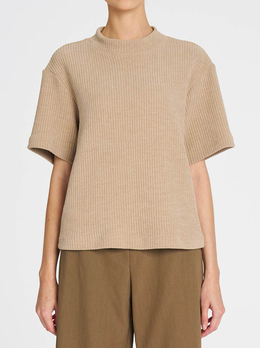 Image of a model wearing Tops. Productname: Mela Purdie Box Halo Top in Almondine colour by brand - Mela Purdie