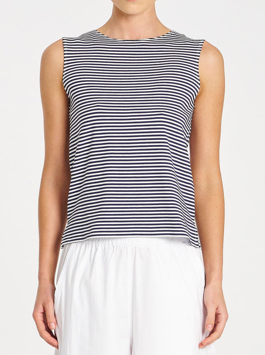 Image of a model wearing Tops. Product name - MELA PURDIE PALAZZO SHELL in Marine colour by brand - Mela Purdie