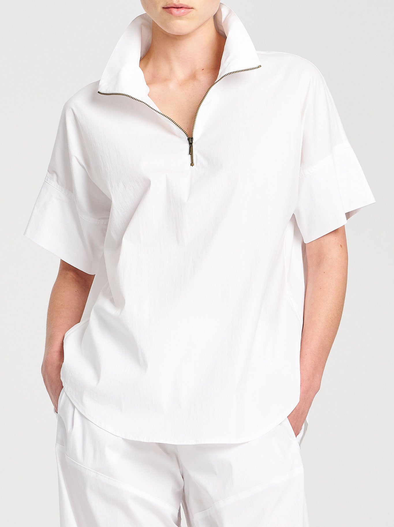 Image of Shirts. Productname: MELA PURDIE HALF ZIP SHIRT in White colour by brand - Mela Purdie