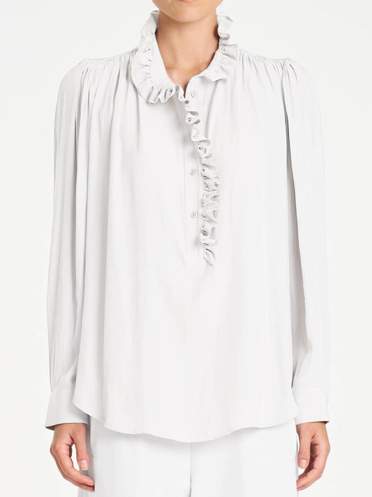 Image of Blouses. Product name - Mela Purdie Rufflet Blouse in White colour by brand - Mela Purdie