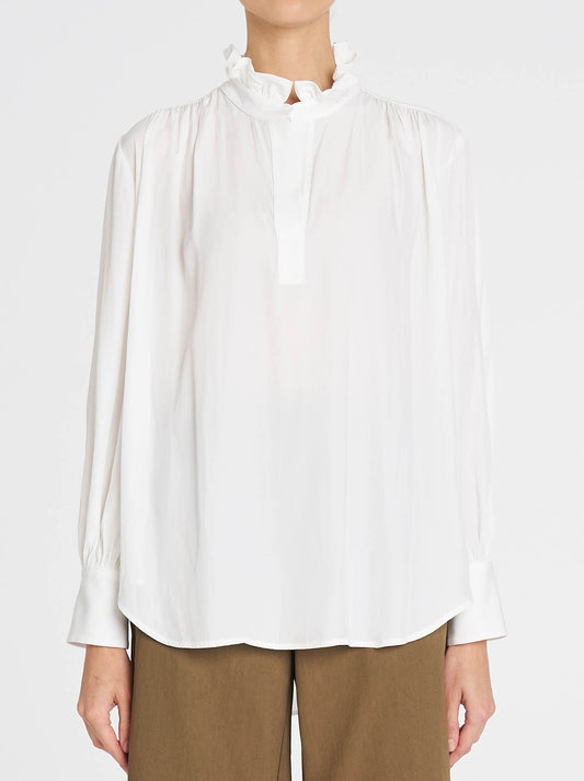 Image of Blouses. Productname: Mela Purdie Frill Neck Blouse in White colour by brand - Mela Purdie