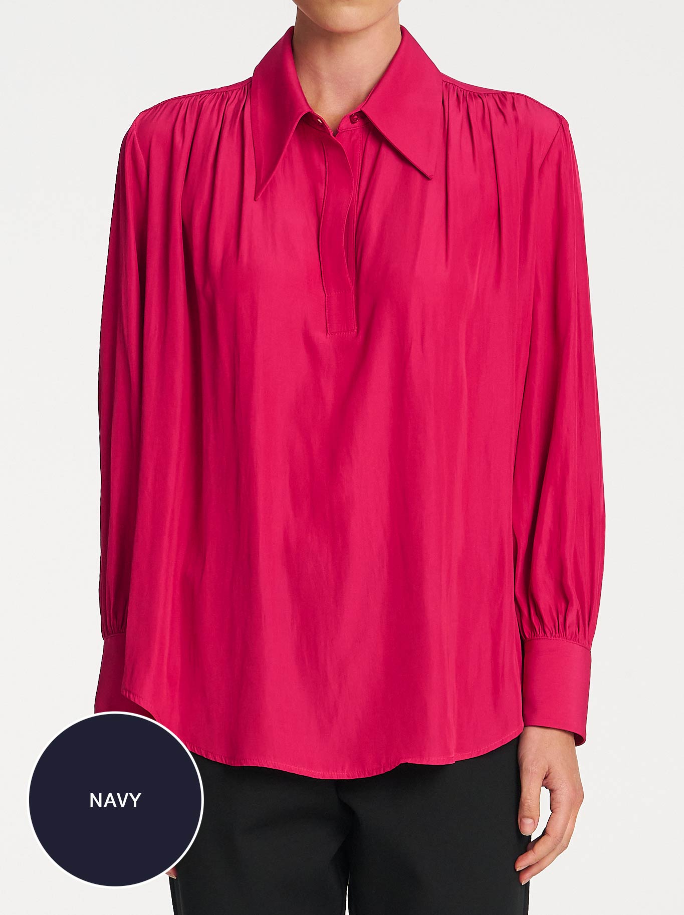 Image of Blouses. Product name - Mela Purdie Gathered Blouse in Navy A colour by brand - Mela Purdie