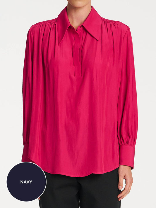 Image of Blouses. Product name - Mela Purdie Gathered Blouse in Navy A colour by brand - Mela Purdie