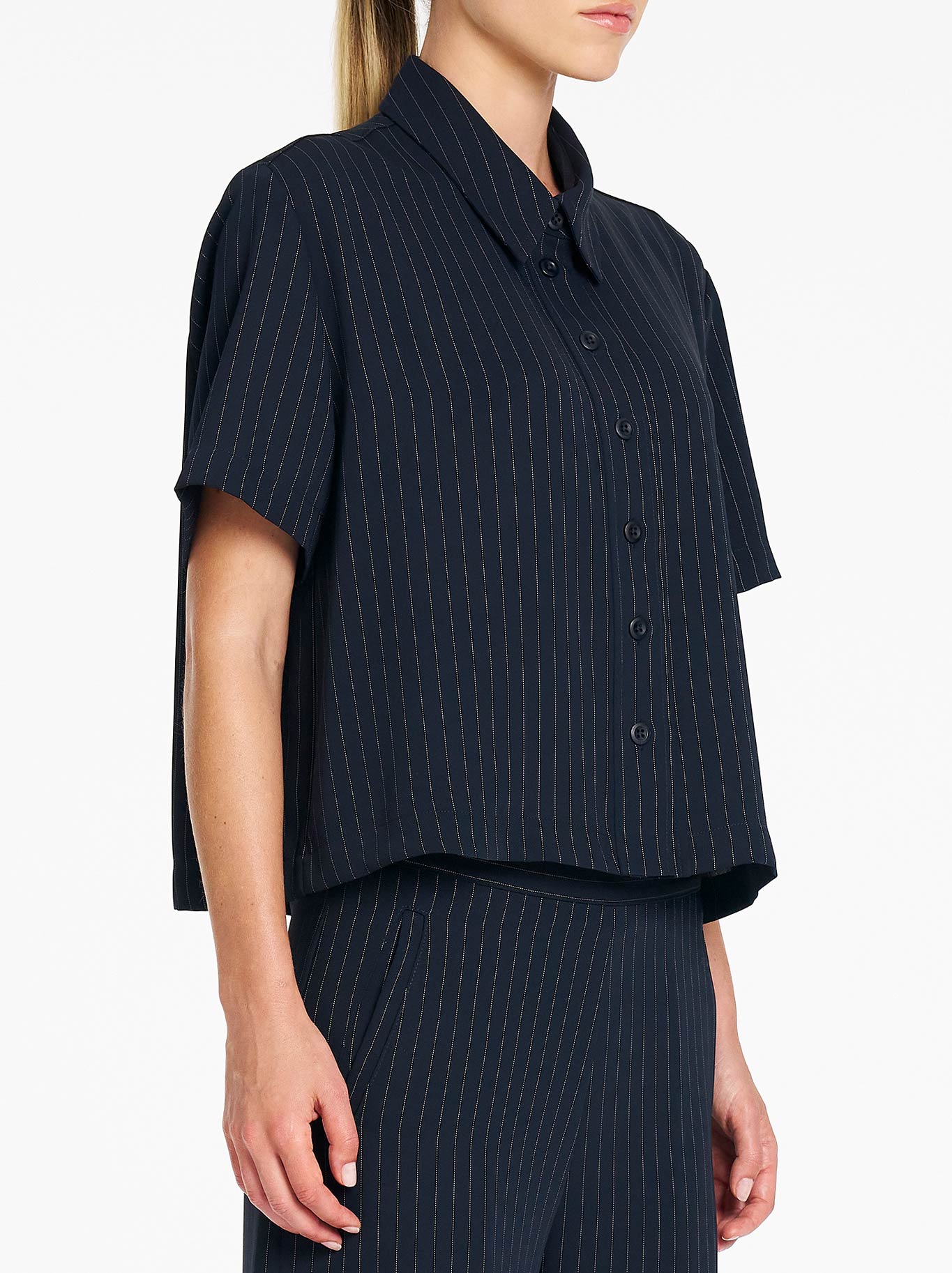 Mela Purdie Crop Shirt (Navy/Chalk)