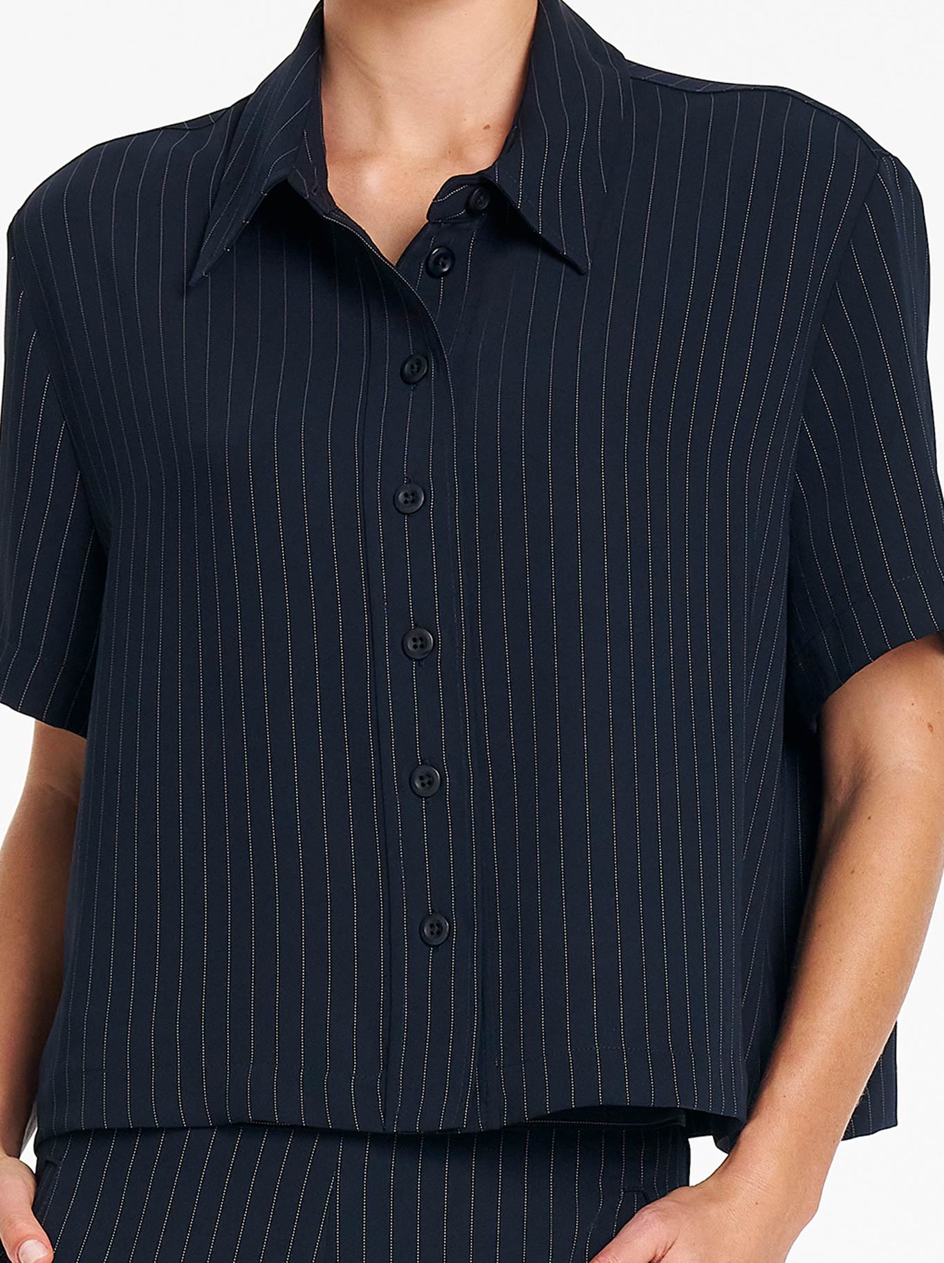 Mela Purdie Crop Shirt (Navy/Chalk)