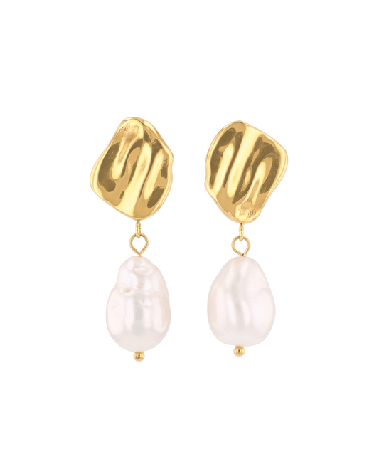 Image of Earrings. Product name - Menton Gold Pearl Earrings in colour by brand - LAVANA