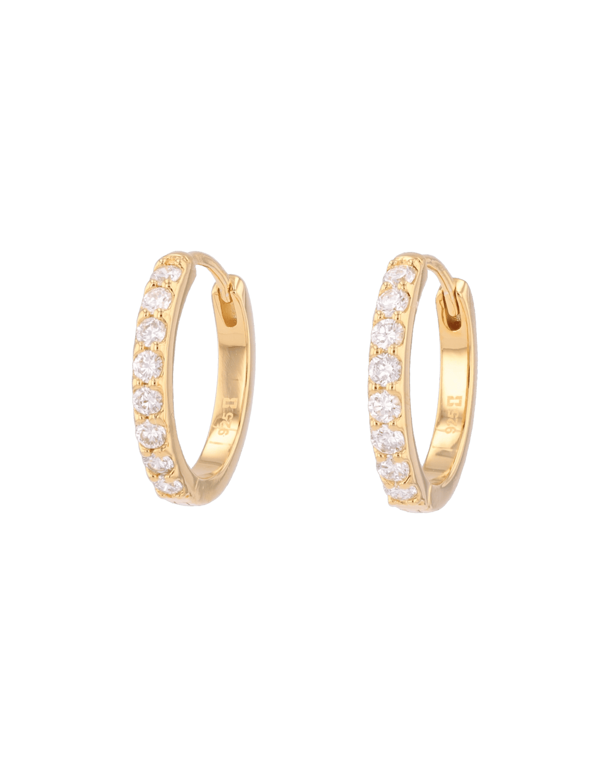 Image of Earrings. Product name - Miami Gold Diamond Huggie Earrings in colour by brand - LAVANA