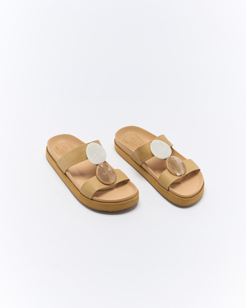 Walnut Melbourne Micah Leather Slide (Biscuit)