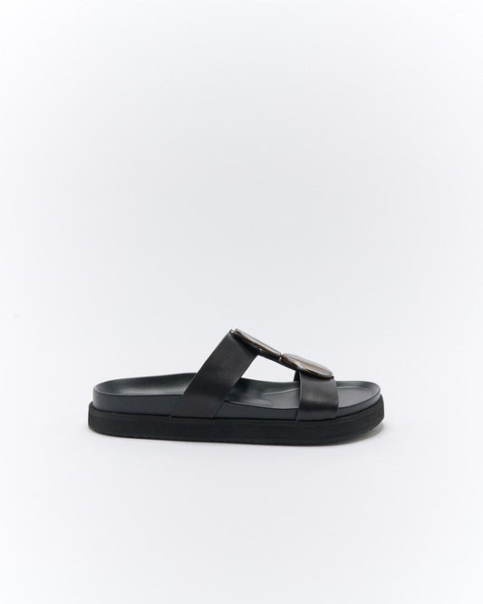 Image of Slippers. Productname: Walnut Melbourne Micah Leather Slide in Black colour by brand - Walnut Melbourne