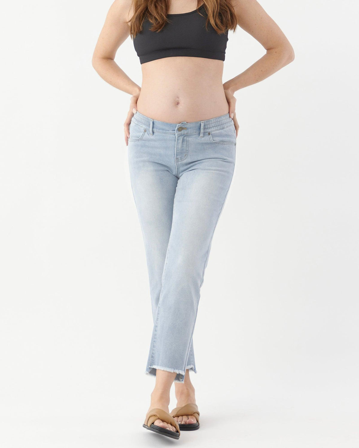 Image of Jeans. Product name - Mid Rise Slim Straight Jeans in colour by brand - Soon Maternity