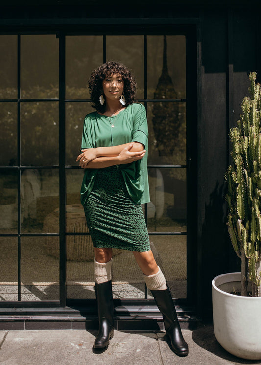 Lou Lou Midi Bamboo Whitney Tube Skirt (Green Leopard)