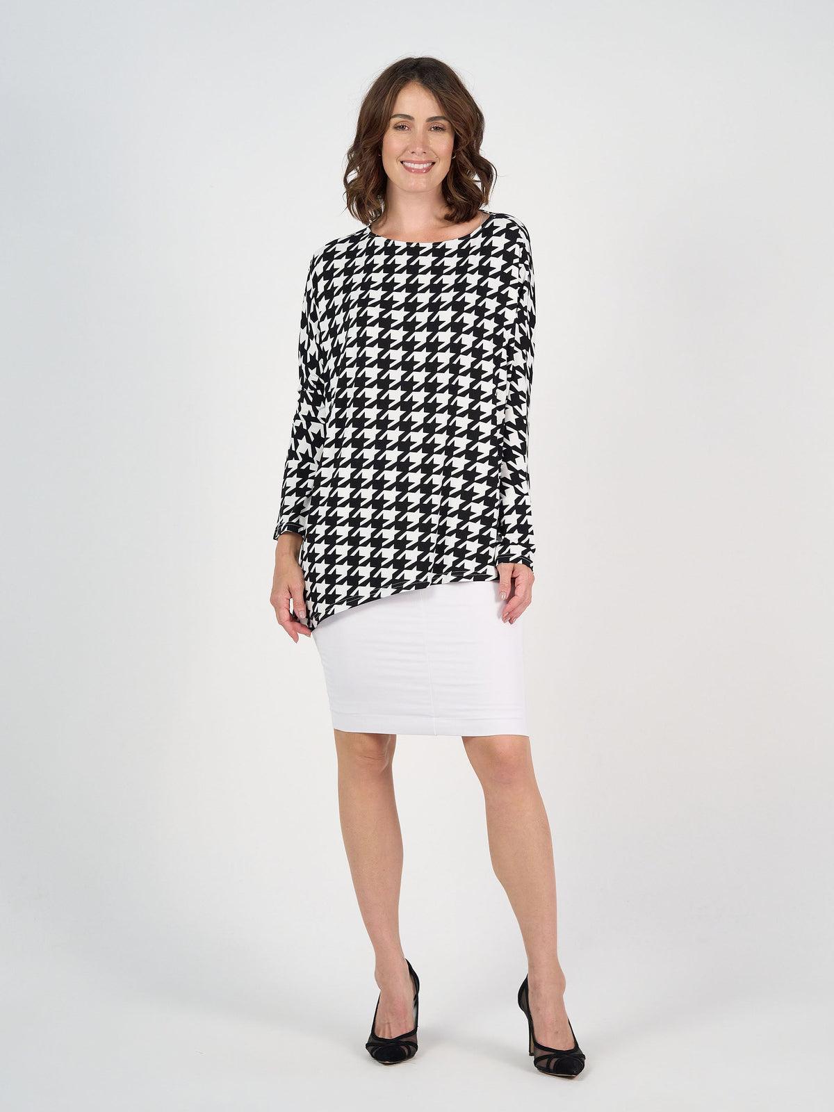 Lou Lou Susie Oversized Asymmetrical Bamboo Top Houndstooth (Houndstoth)