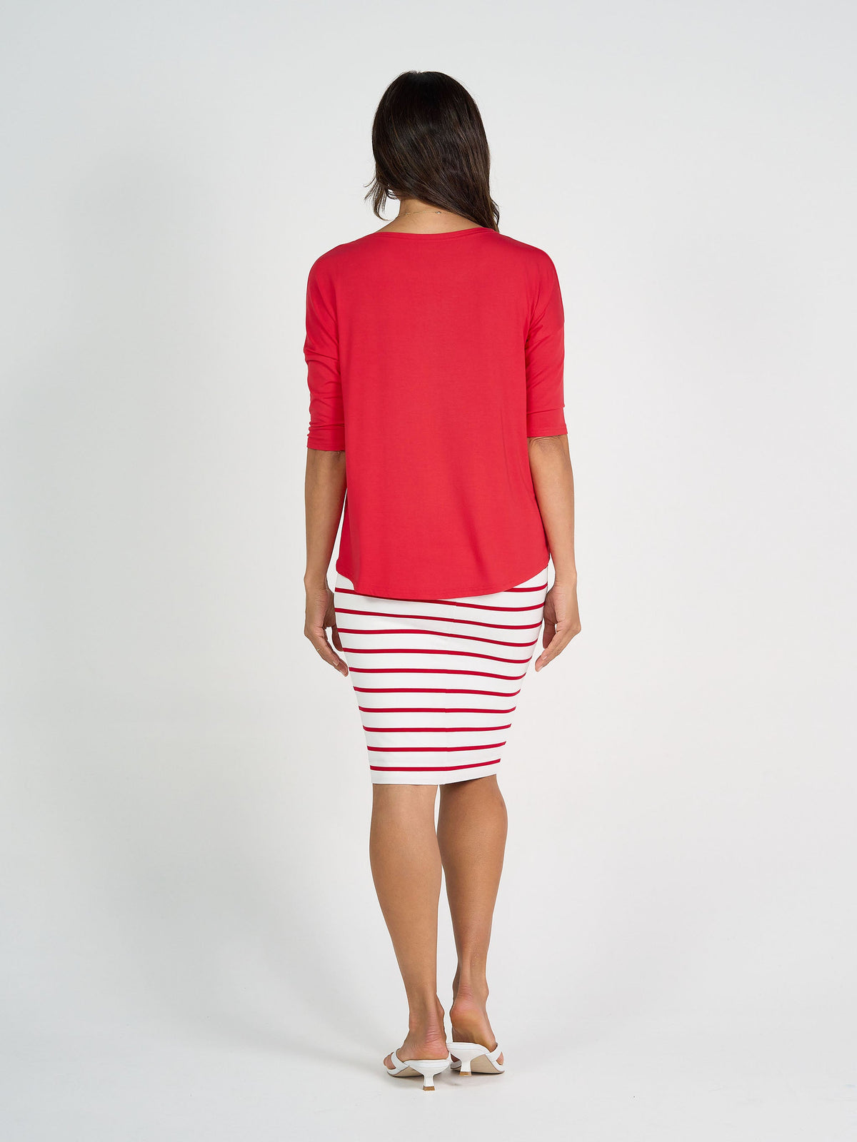 Lou Lou Midi Bamboo Whitney Tube Skirt (Lipstick & White Stripe)