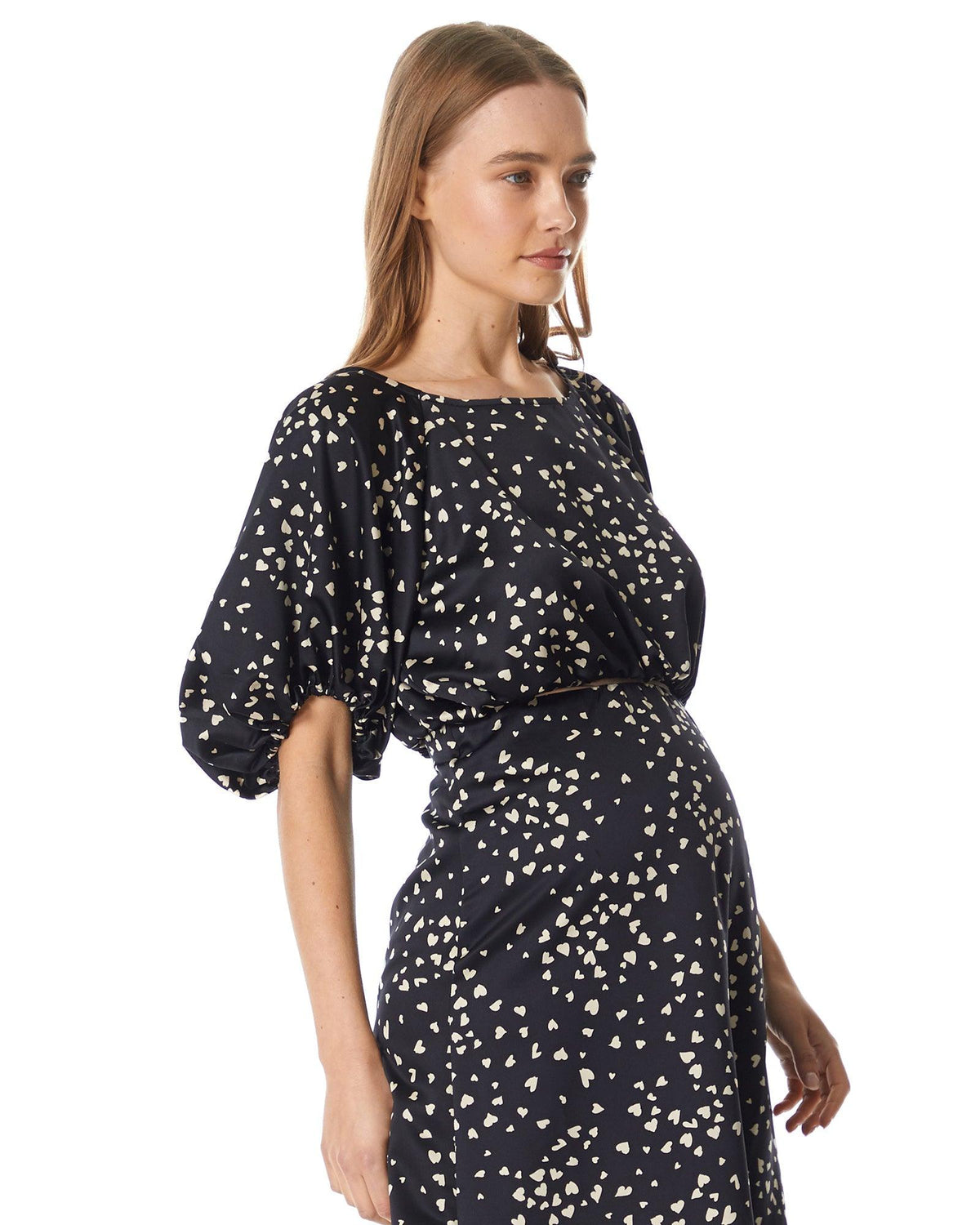 Soon Maternity Mila Balloon Sleeve Top (Black Heart)