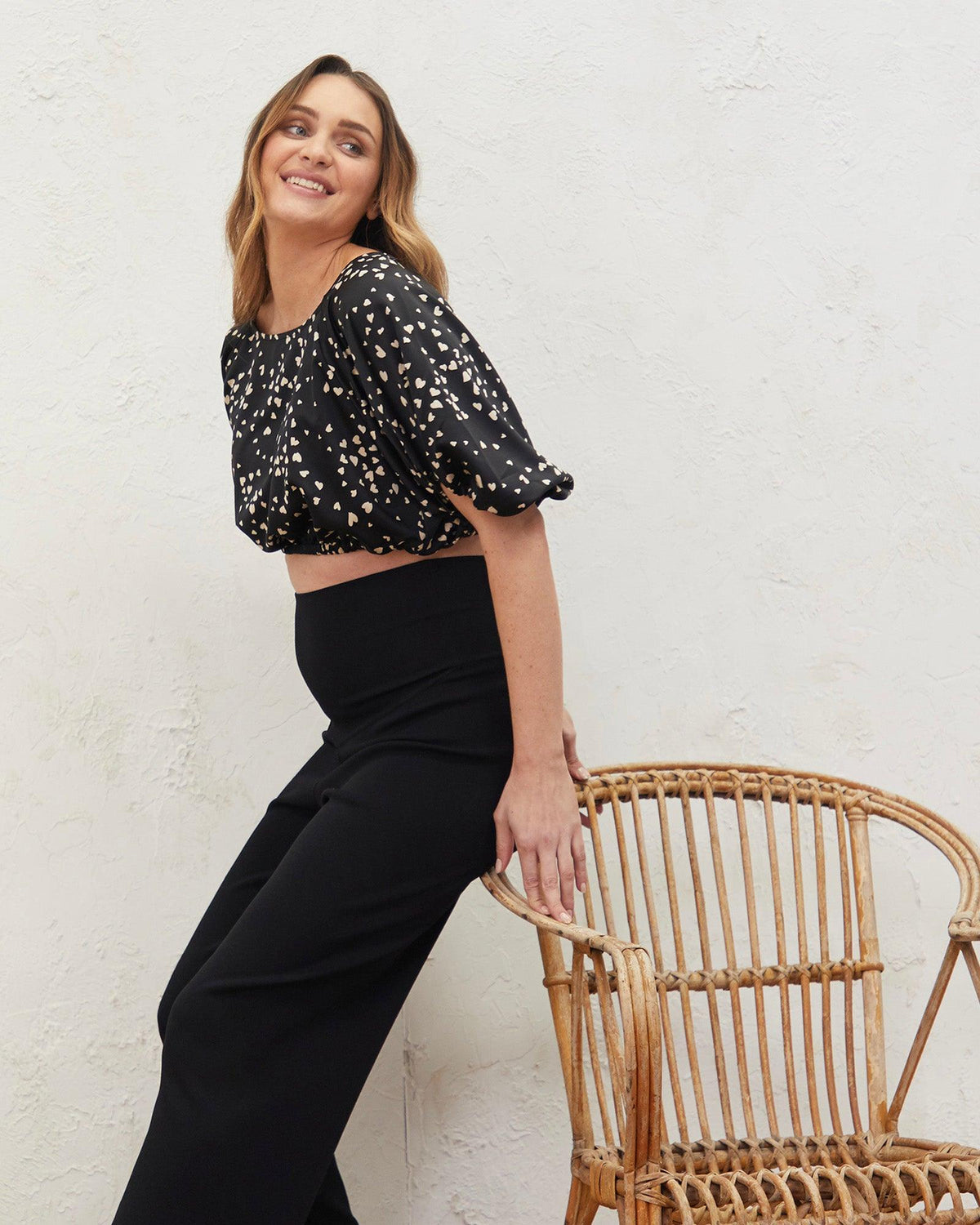 Soon Maternity Mila Balloon Sleeve Top (Black Heart)