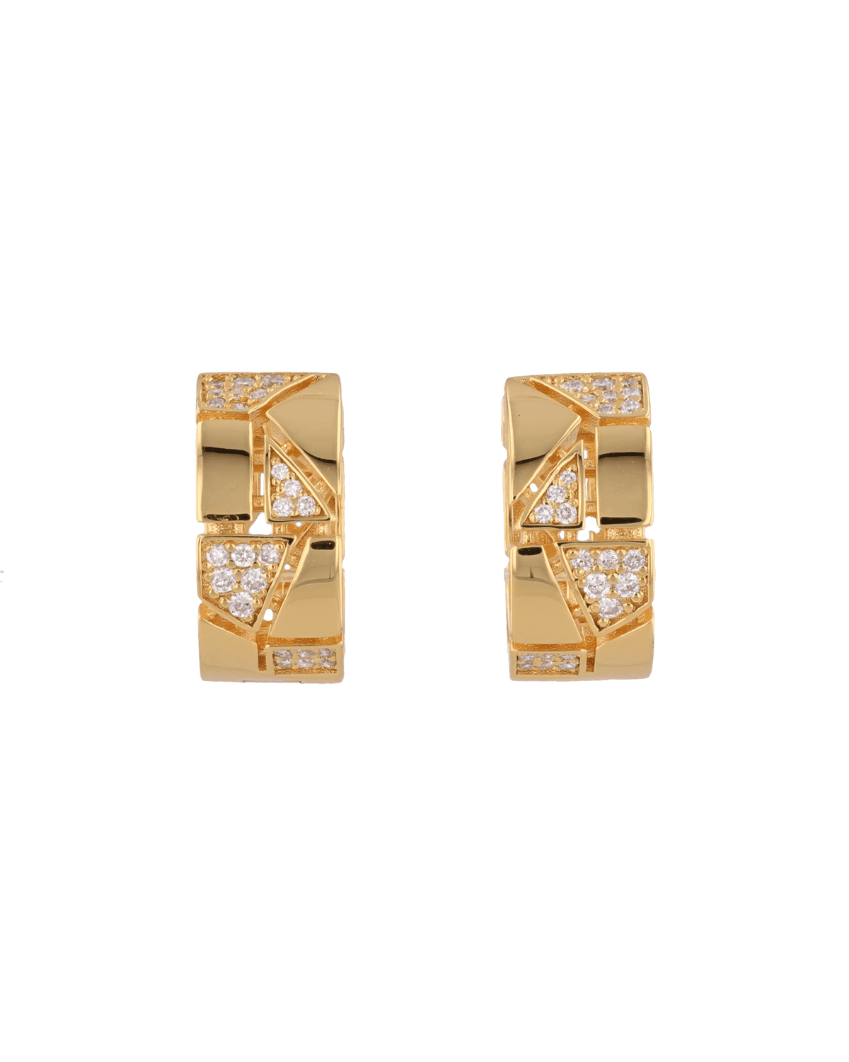 Image of Earrings. Product name - Milano Jigsaw Gold Hoop Earrings in colour by brand - LAVANA