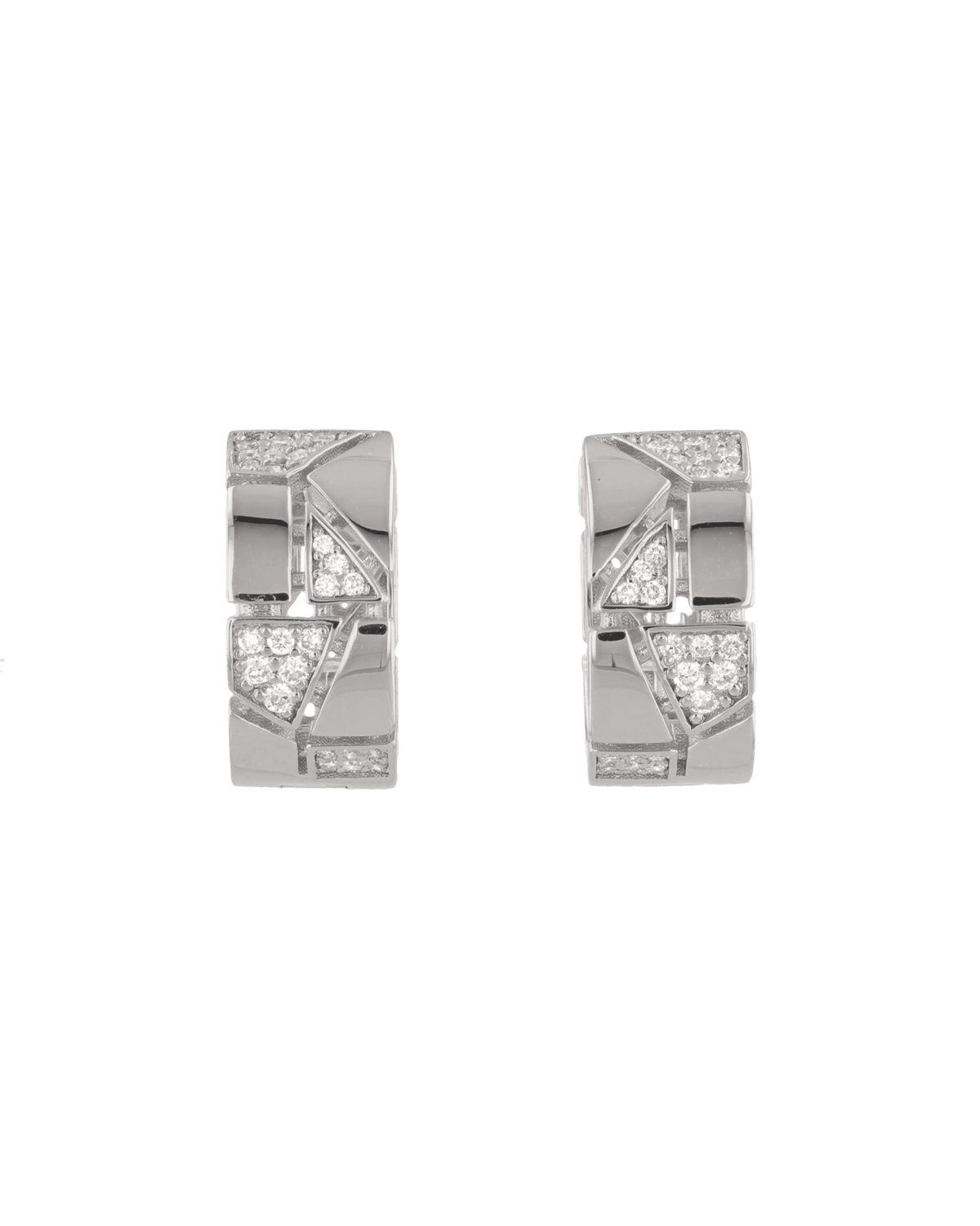 Image of Earrings. Product name - Milano Jigsaw Silver Hoop Earrings in colour by brand - LAVANA