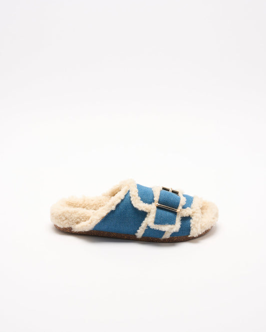 Image of Slippers. Product name - Mimi Slide in Denim colour by brand - Walnut Melbourne
