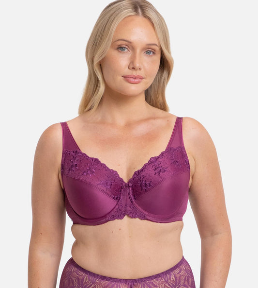 Image of Bras. Productname: Triumph Embroidered Minimiser Bra in Flower Purple colour by brand - Triumph