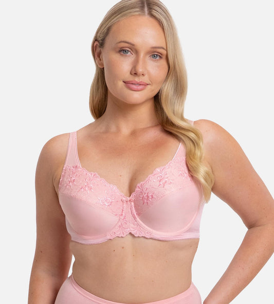 Image of Bras. Productname: Triumph Embroidered Minimiser Bra in Strawberry Cream colour by brand - Triumph