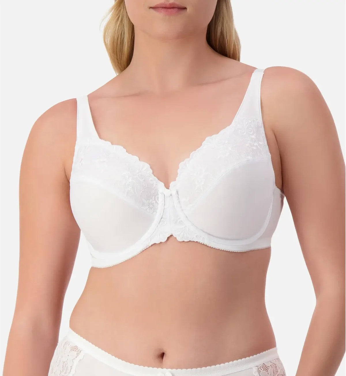 Image of Bras. Productname: Triumph Embroidered Minimiser Bra in White colour by brand - Triumph