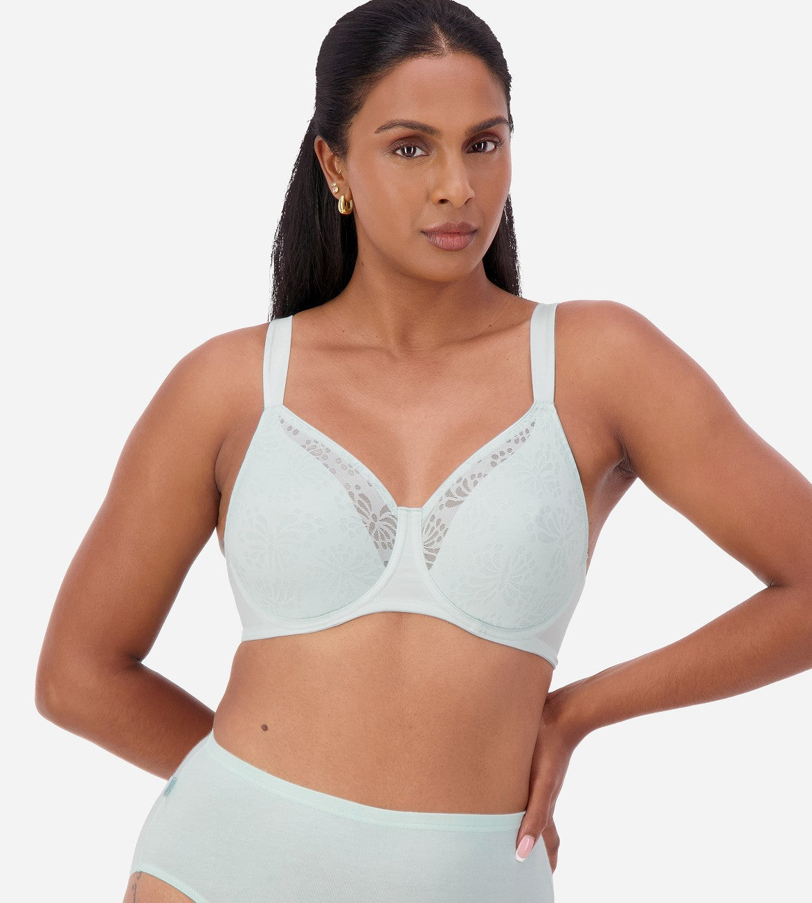Image of Bras. Productname: Triumph Lacy Minimiser Bra in Opale colour by brand - Triumph