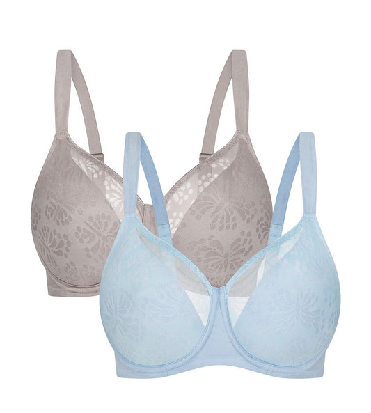 Triumph Lacy Minimiser Twin Pack Bra (Rhino Grey & Blue Sea Combination)